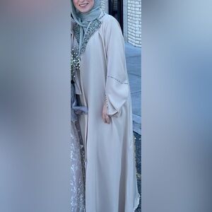 Elegant Cream Abaya with Beaded Trim